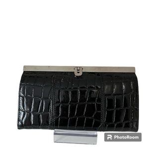 Black Patent Accordion Wallet (Faux Crocodile Skin Embossed)